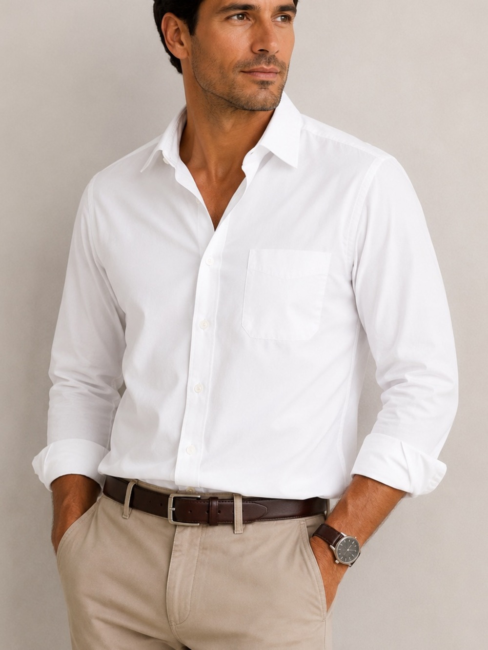 Towncraft White Long-Sleeve Men's Dress Shirt